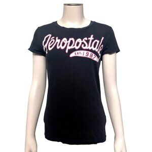 Aeropostale Black Pink Est 1987 Graphic Tee Large White Logo All Cotton